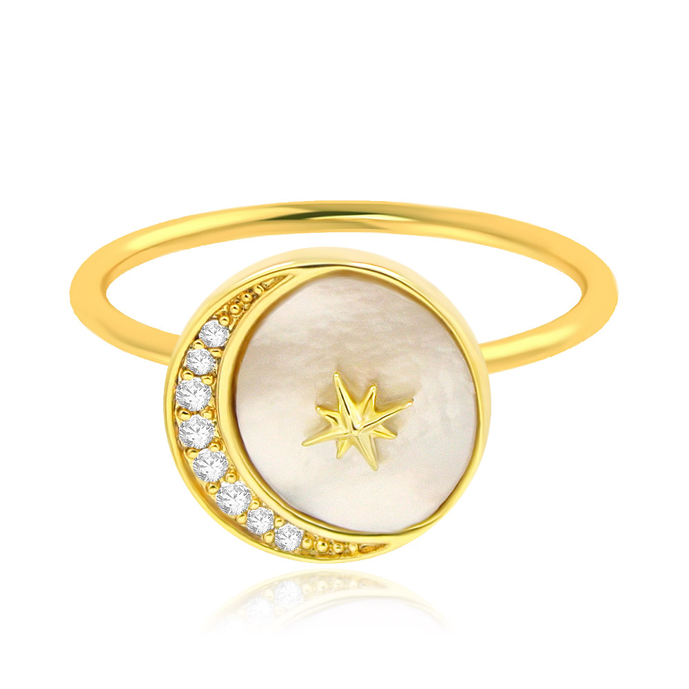Fashion Gold Plated CZ Star Moon Shell Ring